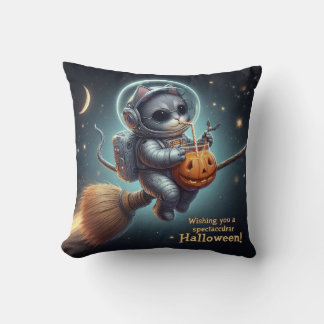 Cosmic Cat Astronaut: Magic and Space Adventure  Throw Pillow