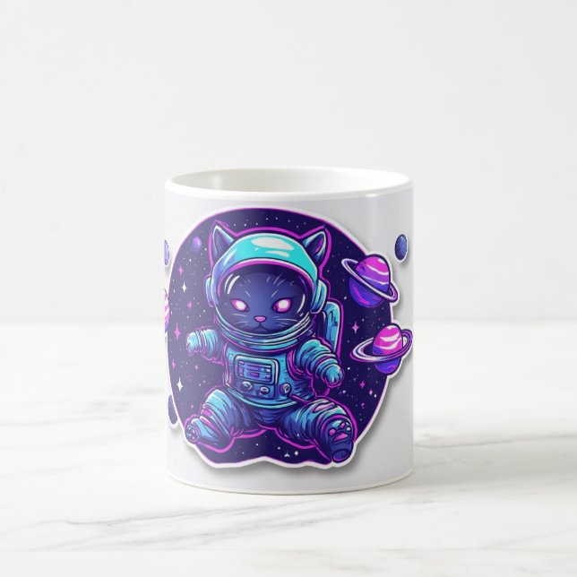 Cosmic Cat Astronaut – Neon Space Explorer Coffee  Mug (Center)