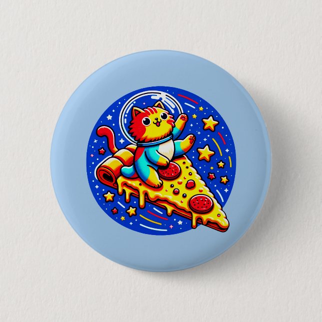 Cosmic Cat Astronaut - Pizza Galaxy Adventure 2 Inch Round Button (Front)