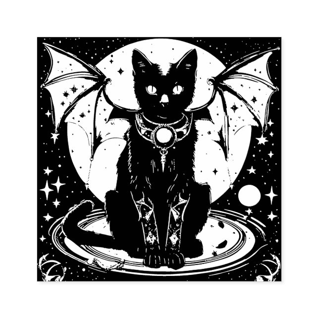 Cosmic Cat Bat Cat I Rubber Stamp (Imprint)
