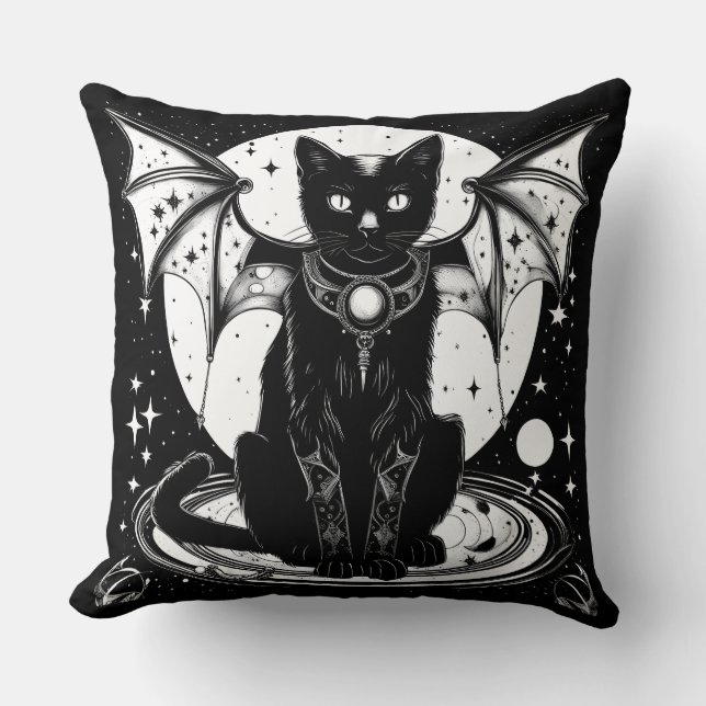 Cosmic Cat Bat Cat I Throw Pillow (Front)