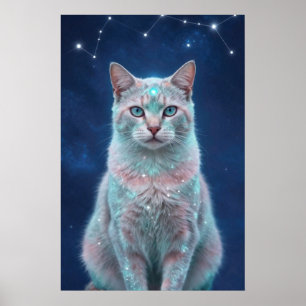 Cosmic Cat Constellation Galaxy Art Poster