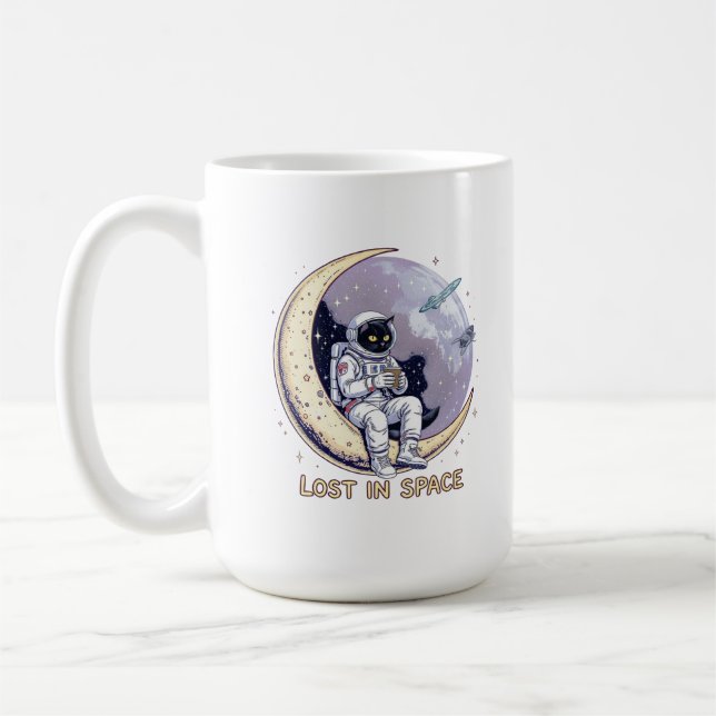 Cosmic Cat Contemplation Coffee Mug (Left)