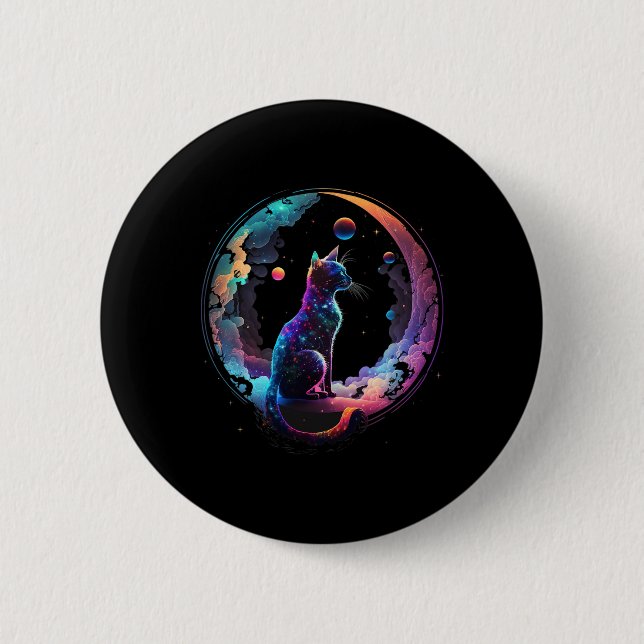 Cosmic Cat Cool Colourful Crescent Moon And Clouds 2 Inch Round Button (Front)