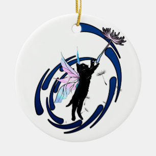 Cosmic Cat Dandelion Ceramic Ornament