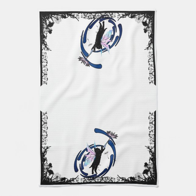 Cosmic Cat Dandelion Kitchen Towel (Vertical)