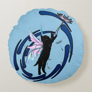 Cosmic Cat Dandelion Round Pillow