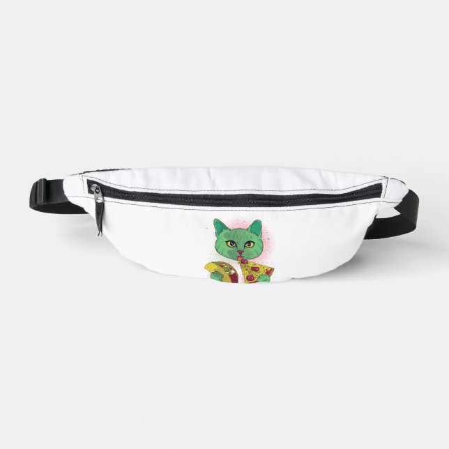 Cosmic Cat eating Pizza and Taco Fanny Pack (Front)