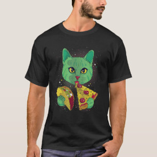 Cosmic Cat Eating Pizza and Taco Space Graphic T-Shirt