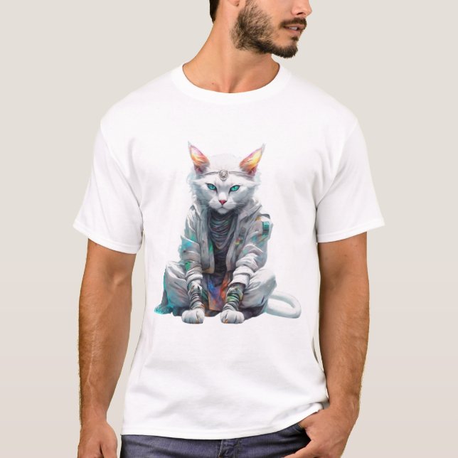 Cosmic Cat in Meditative Pose T-Shirt (Front)
