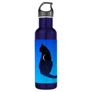 Cosmic Cat in Stars and Crescent Moon Pattern 710 Ml Water Bottle