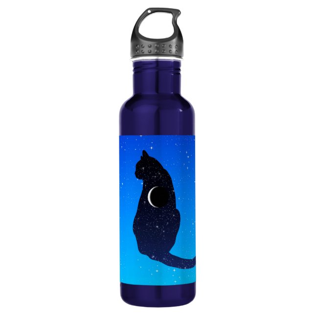 Cosmic Cat in Stars and Crescent Moon Pattern   710 Ml Water Bottle (Front)