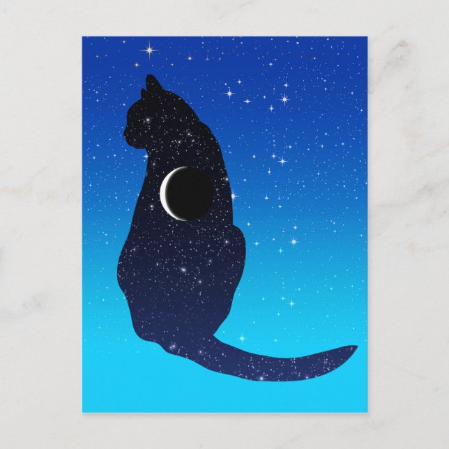 Cosmic Cat in Stars and Crescent Moon Pattern Postcard (Front)