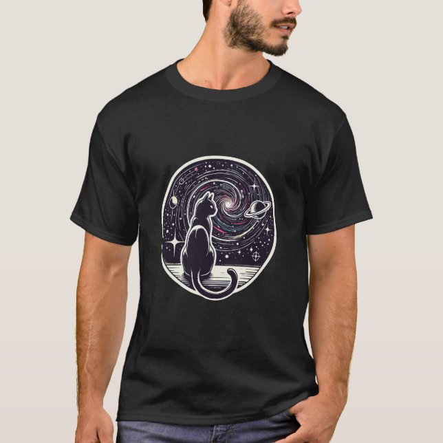 Cosmic Cat in the Galaxy – Out of This World Desig T-Shirt (Front)
