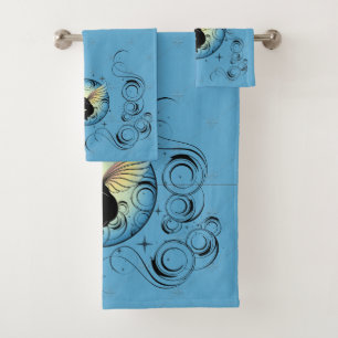 Cosmic Cat Moon and Stars Bath Towel Set