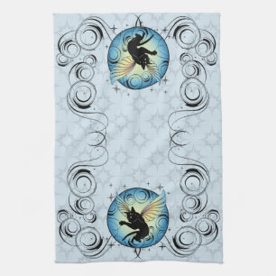Cosmic Cat Moon and Stars Kitchen Towel