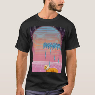 Cosmic Cat Nap Under Neon Palms T-Shirt