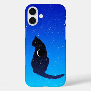 Cosmic Cat on a Starry Sky Background iPhone 16 Plus Case