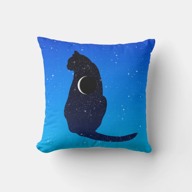 Cosmic Cat on a Starry Sky Background Throw Pillow (Front)