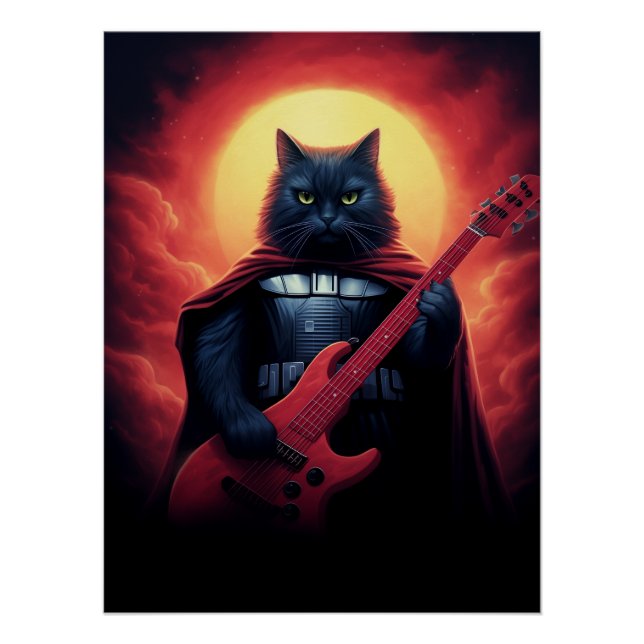 Cosmic Cat Playing Guitar in Galaxy Poster (Front)