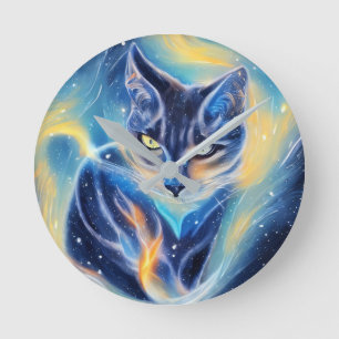 Cosmic Cat Round Clock