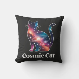 Cosmic Cat Silhouette Galaxy Space Stars Celestial Throw Pillow