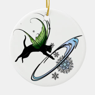 Cosmic Cat Snowflake Ceramic Ornament
