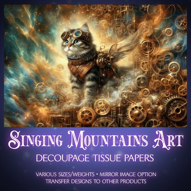 Cosmic Cat Steampunk Gear Adventure Decoupage  Tissue Paper (Creator Uploaded)