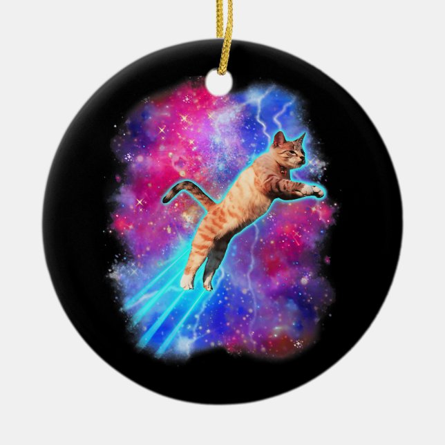 Cosmic Cats Funny Outer Space Tee Galaxy Kitty Kit Ceramic Ornament (Front)