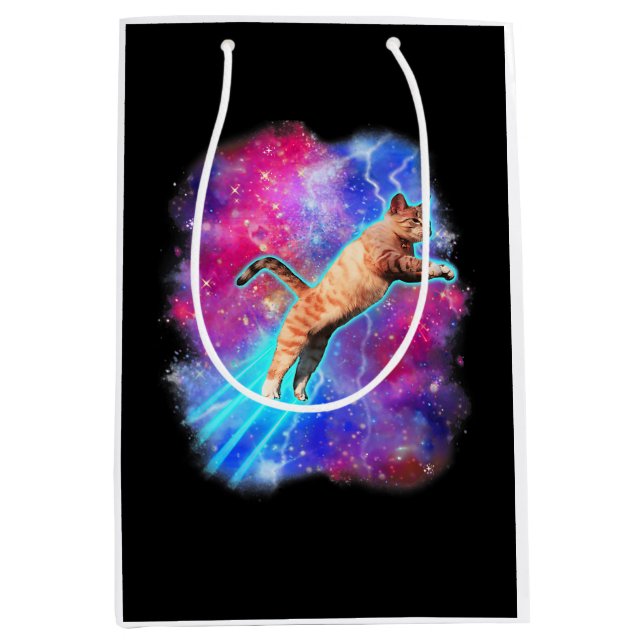 Cosmic Cats Funny Outer Space Tee Galaxy Kitty Kit Medium Gift Bag (Front)