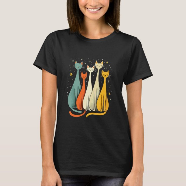 Cosmic Cats Under Night Sky T-Shirt (Front)