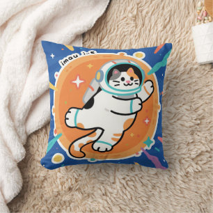 Cosmic Catventure: Imau in Orbit Throw Pillow