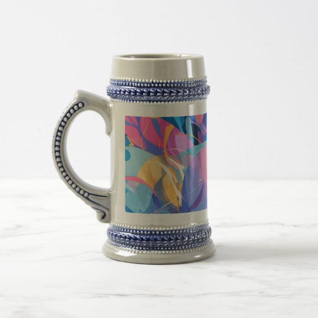 Cosmic Celebration: Abstract Floating Orbs and Sta Beer Stein (Left)