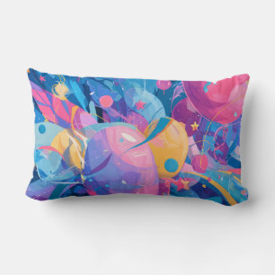 Cosmic Celebration: Abstract Floating Orbs and Sta Lumbar Pillow