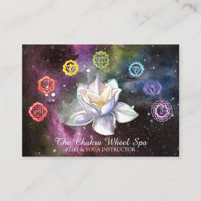 *~* Cosmic Celestial Chakra Symbols Cosmos Lotus Business Card (Front)