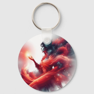 Cosmic Celestial Goddess Abstract Red Cloud Galaxy Keychain