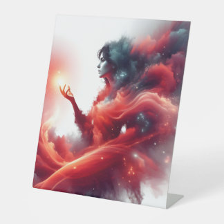 Cosmic Celestial Goddess Abstract Red Cloud Galaxy Pedestal Sign