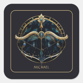 Cosmic Centaur Zodiac Sign Black Gold Sagittarius Square Sticker