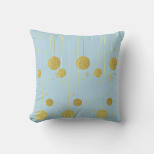"Cosmic Charm: Golden Stars on Powder Blue Throw Pillow