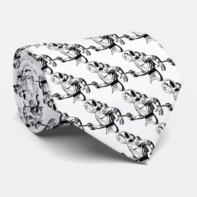 Cosmic Charm: Retro Sci-Fi Ray Gun Man Tie (Rolled)