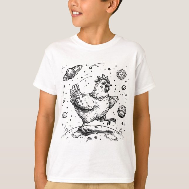 Cosmic Chicken Moonwalk Outer Space Planet Saturn  T-Shirt (Front)