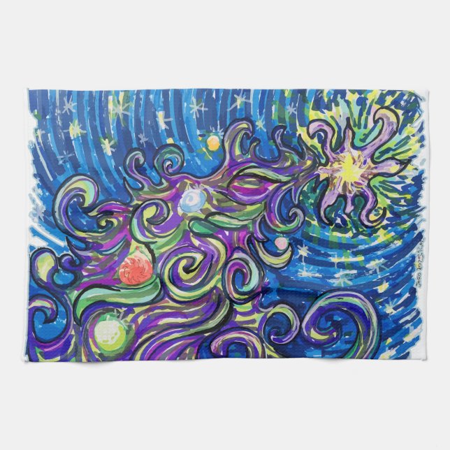 Cosmic Christmas Tree Kitchen Towel (Horizontal)