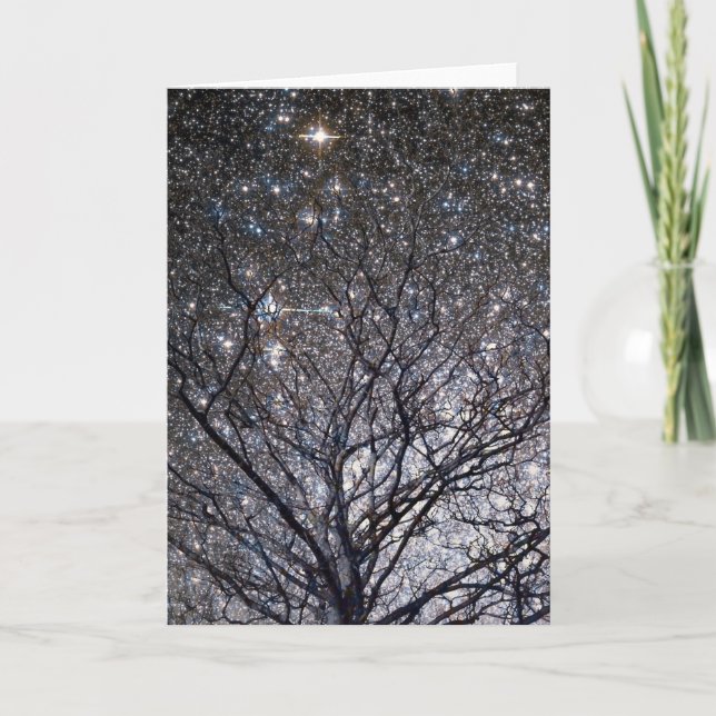 Cosmic Christmas Tree Star Cluster Holiday Card (Front)