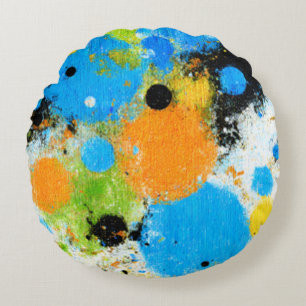 Cosmic Chromatic Splatter: Abstract Orbit Round Pillow