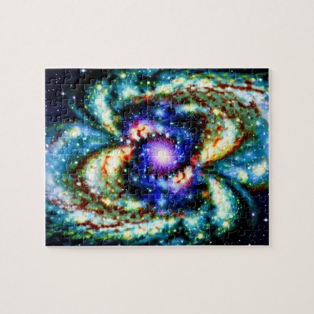 Cosmic colour explosion with vivid purple and blue jigsaw puzzle (Horizontal)