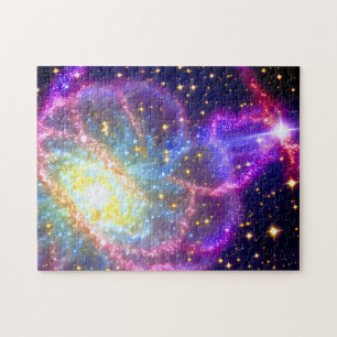 Cosmic Colourful Galaxy with Neon Starry Night Jigsaw Puzzle