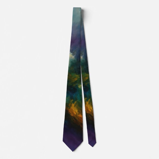 Cosmic Convergence Turquoise Burst in Fiery Nebula Tie (Front)