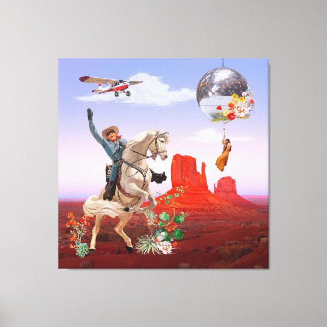 Cosmic Cowboy Disco Canyon Horse Surreal Collage Canvas Print (Front)