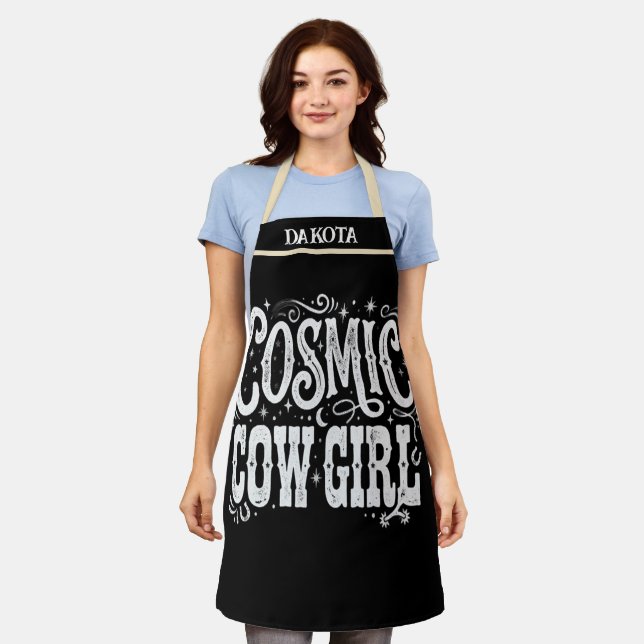 Cosmic Cowgirl Chef Apron Funny Western Kitchen (Worn)