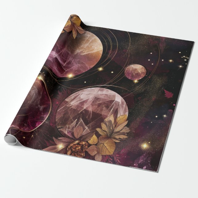 Cosmic Crystal Ringed Planet Fantasy Art (10) Wrapping Paper (Unrolled)